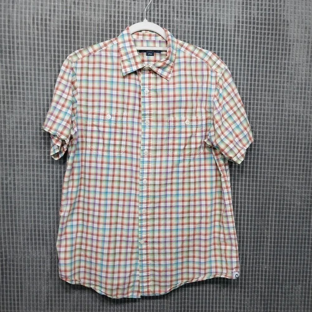 Cremieux Classics Mens M Short Sleeve Plaid Button Down Shirt Red Blue Purple